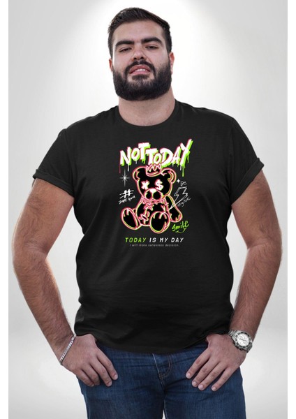 Bugün Değil Siyah Büyük Beden Erkek Kadın Unisex Basic Ön Baskılı Tişört