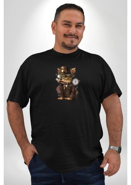 Iş Insanı Yorkshire Zamanda Yolculuk Siyah Büyük Beden Erkek Kadın Unisex Basic Ön Baskılı Tişört