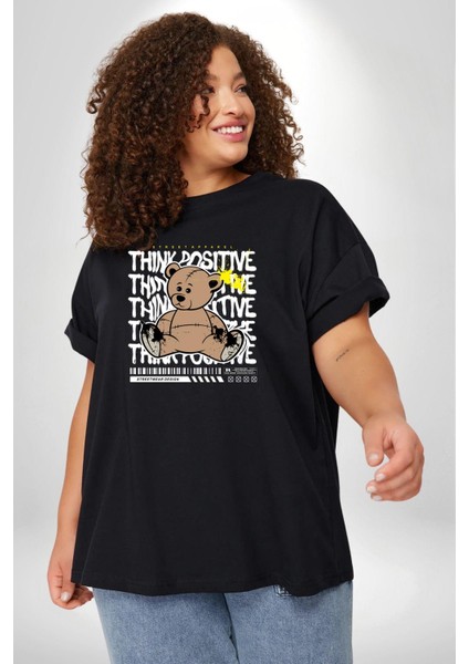 Positive Düşünce Siyah Büyük Beden Erkek Kadın Unisex Basic Ön Baskılı Tişört