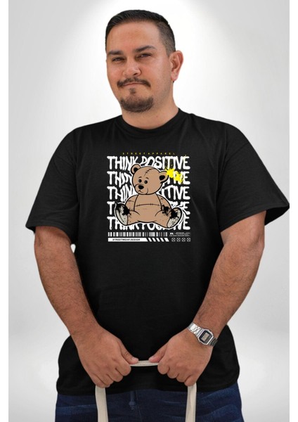 Positive Düşünce Siyah Büyük Beden Erkek Kadın Unisex Basic Ön Baskılı Tişört