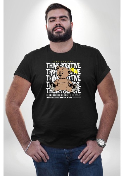 Positive Düşünce Siyah Büyük Beden Erkek Kadın Unisex Basic Ön Baskılı Tişört