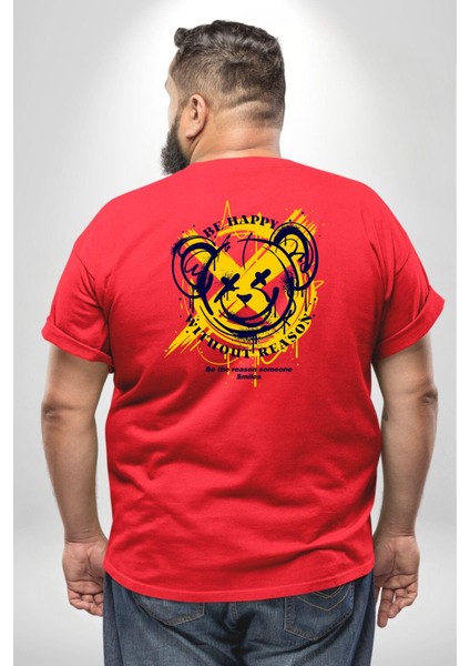 Sebep Olmadan Mutlu Ol Büyük Beden Kırmızı Tişört Kadın Erkek Ünisex Sırt Baskılı fırsatları