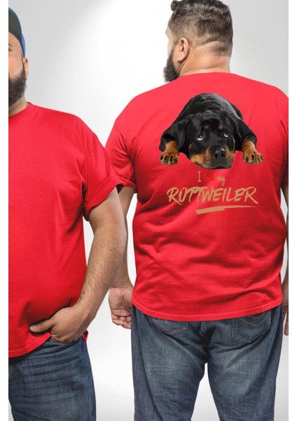 Rottweiler Sevgisi Büyük Beden Kırmızı Tişört Kadın Erkek Ünisex Sırt Baskılı fiyatları