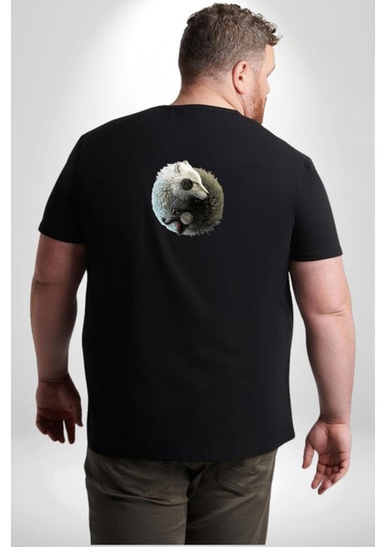 Yin Ile Yang Beyaz Siyah Kurt Büyük Beden Siyah Tişört Kadın Erkek Ünisex Sırt Baskılı fırsatları