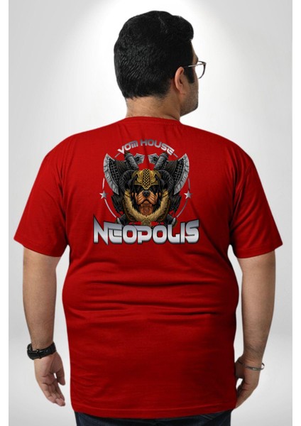 Neopolis Rottweiler Viking Büyük Beden Kırmızı Tişört Kadın Erkek Ünisex Sırt Baskılı