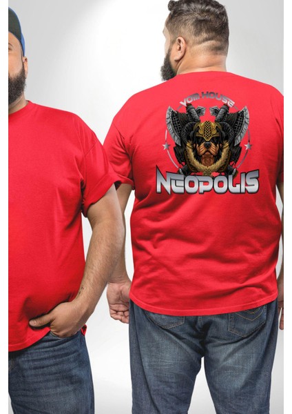 Neopolis Rottweiler Viking Büyük Beden Kırmızı Tişört Kadın Erkek Ünisex Sırt Baskılı fiyatları