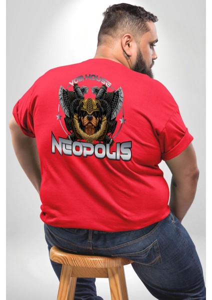 Neopolis Rottweiler Viking Büyük Beden Kırmızı Tişört Kadın Erkek Ünisex Sırt Baskılı fırsatları