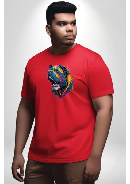 Köpek Saint Bernard Havlama Kırmızı Büyük Beden Erkek Kadın Unisex Basic Ön Baskılı Tişört modelleri