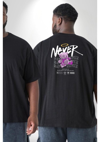 Asla Asla Deme Büyük Beden Siyah Tişört Kadın Erkek Ünisex Sırt Baskılı fiyatları