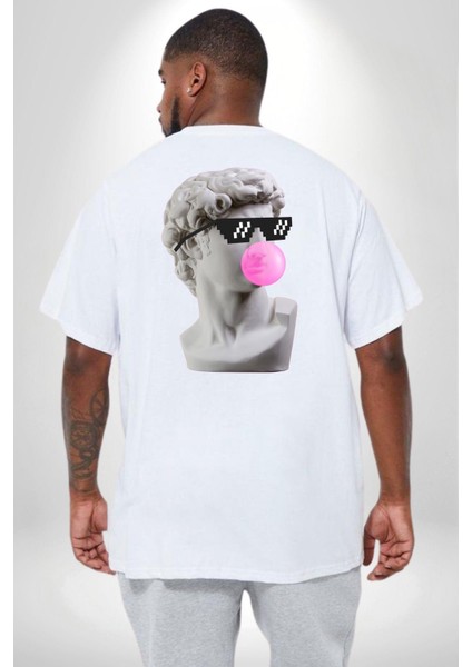 Gözlüklü David'İn Kafasının Alçı Heykeli Büyük Beden Beyaz Tişört Kadın Erkek Ünisex Sırt Baskılı fırsatları