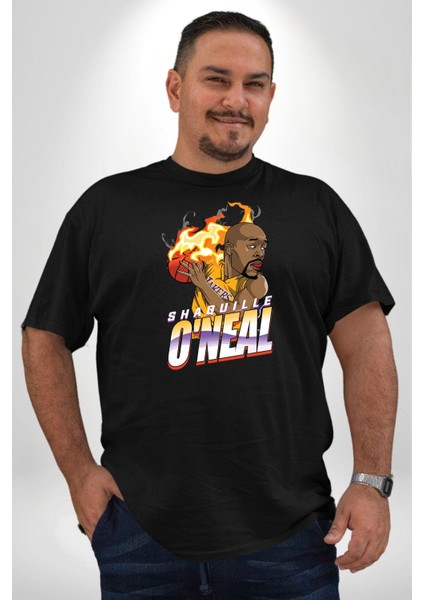 Basketbol Shaquille Oneal Star Ateş Topu Siyah Büyük Beden Erkek Kadın Unisex Basic Ön Baskılı Tişört fiyatları