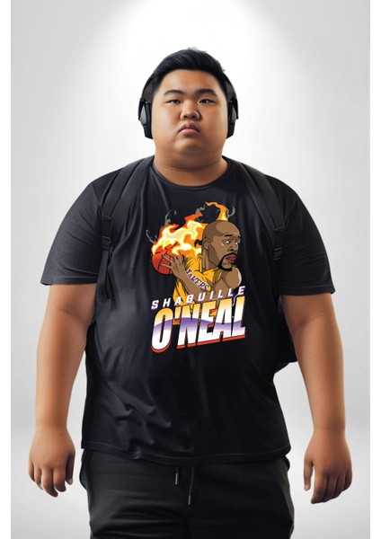 Basketbol Shaquille Oneal Star Ateş Topu Siyah Büyük Beden Erkek Kadın Unisex Basic Ön Baskılı Tişört fırsatları