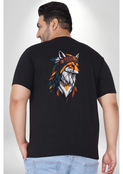 Kızılderili Tilki Büyük Beden Siyah Tişört Kadın Erkek Ünisex Sırt Baskılı fırsatları