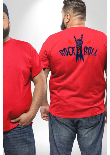 Rock And Roll Rock El Işareti Büyük Beden Kırmızı Tişört Kadın Erkek Ünisex Sırt Baskılı fiyatları