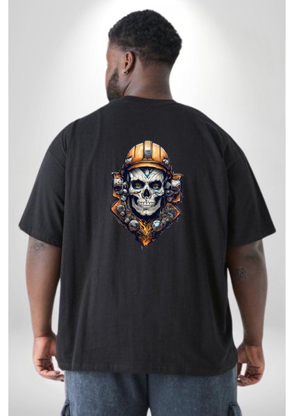 Maden Işcisi Kuru Kafa Büyük Beden Siyah Tişört Kadın Erkek Ünisex Sırt Baskılı
