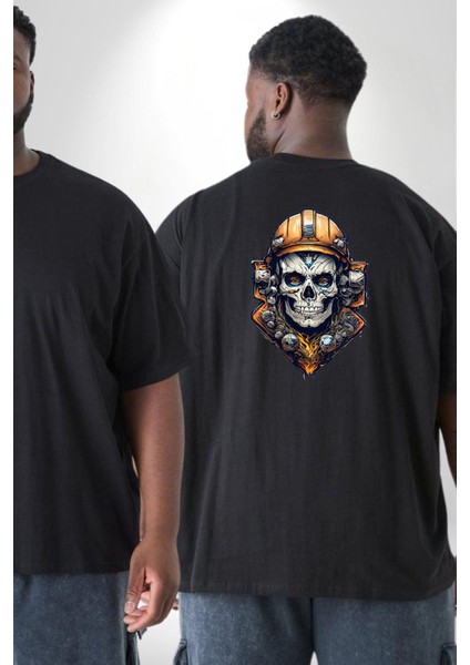 Maden Işcisi Kuru Kafa Büyük Beden Siyah Tişört Kadın Erkek Ünisex Sırt Baskılı fiyatları
