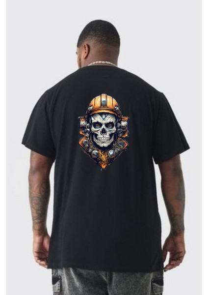 Maden Işcisi Kuru Kafa Büyük Beden Siyah Tişört Kadın Erkek Ünisex Sırt Baskılı fırsatları