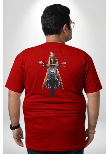 Motosiklet Kadın Büyük Beden Kırmızı Tişört Kadın Erkek Ünisex Sırt Baskılı fırsatları