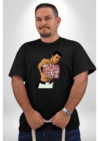 Muhammed Ali Boks Boksör Yıldız Spor Siyah Büyük Beden Erkek Kadın Unisex Basic Ön Baskılı Tişört