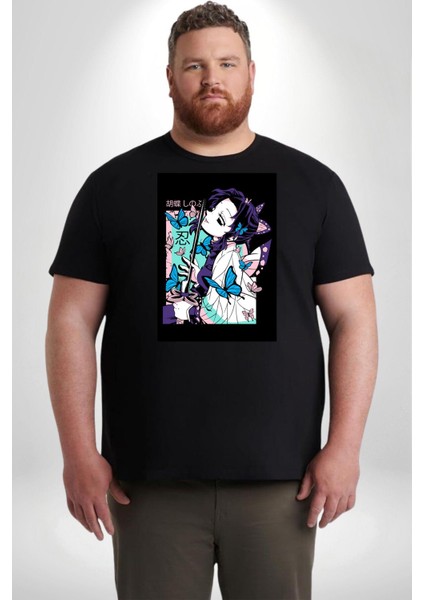 Shinobu Kocho Demon Slayer Siyah Büyük Beden Erkek Kadın Unisex Basic Ön Baskılı Tişört