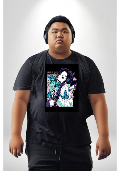 Shinobu Kocho Demon Slayer Siyah Büyük Beden Erkek Kadın Unisex Basic Ön Baskılı Tişört fiyatları
