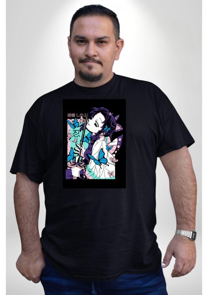 Shinobu Kocho Demon Slayer Siyah Büyük Beden Erkek Kadın Unisex Basic Ön Baskılı Tişört indirimleri