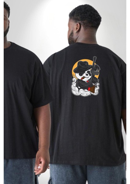 Gangster Panda Büyük Beden Siyah Tişört Kadın Erkek Ünisex Sırt Baskılı fiyatları