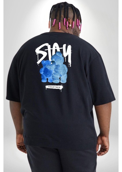 Birlikte Kal Büyük Beden Siyah Tişört Kadın Erkek Ünisex Sırt Baskılı