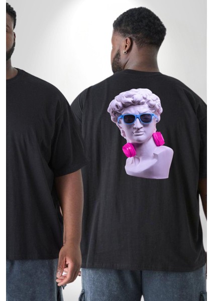 Kulaklık Gözlük Pop Art Heykel Büyük Beden Siyah Tişört Kadın Erkek Ünisex Sırt Baskılı fiyatları