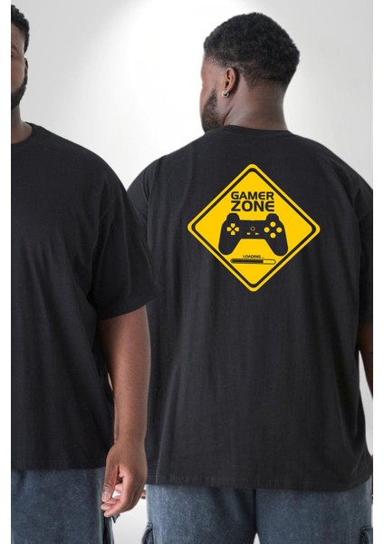 Game Oyun Alanı Büyük Beden Siyah Tişört Kadın Erkek Ünisex Sırt Baskılı fiyatları