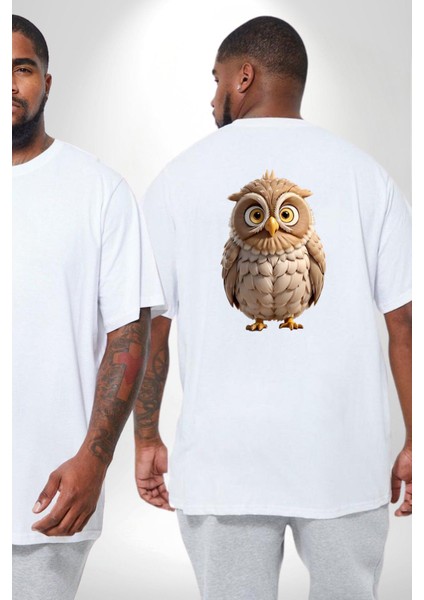 Baykuş Büyük Beden Beyaz Tişört Kadın Erkek Ünisex Sırt Baskılı fiyatları