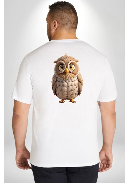 Baykuş Büyük Beden Beyaz Tişört Kadın Erkek Ünisex Sırt Baskılı fırsatları