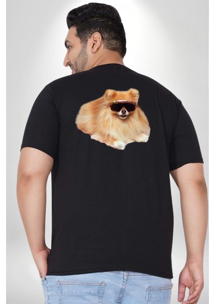 Pomernian Köpek Büyük Beden Siyah Tişört Kadın Erkek Ünisex Sırt Baskılı fırsatları