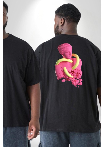 Pop Art Yaratıcı Heykel Pembe Büyük Beden Siyah Tişört Kadın Erkek Ünisex Sırt Baskılı fiyatları
