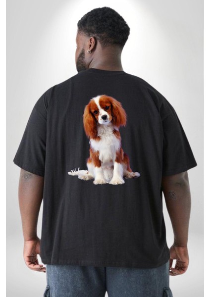 Cavalier King Charles Spaniel Büyük Beden Siyah Tişört Kadın Erkek Ünisex Sırt Baskılı