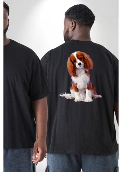 Cavalier King Charles Spaniel Büyük Beden Siyah Tişört Kadın Erkek Ünisex Sırt Baskılı fiyatları