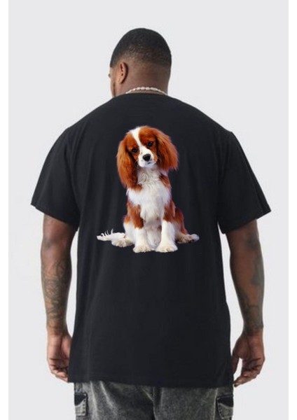 Cavalier King Charles Spaniel Büyük Beden Siyah Tişört Kadın Erkek Ünisex Sırt Baskılı fırsatları