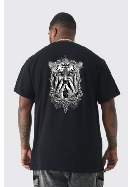 Yarım Insan Yarım Leopar Mutant Leopar Kral Büyük Beden Siyah Tişört Kadın Erkek Ünisex Sırt Baskılı