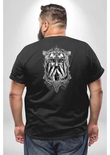 Yarım Insan Yarım Leopar Mutant Leopar Kral Büyük Beden Siyah Tişört Kadın Erkek Ünisex Sırt Baskılı fırsatları