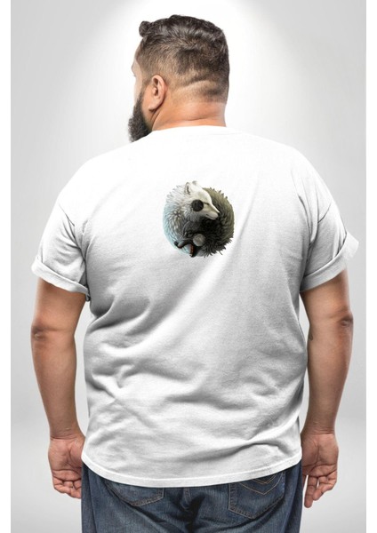 Yin Ile Yang Beyaz Beyaz Kurt Büyük Beden Beyaz Tişört Kadın Erkek Ünisex Sırt Baskılı