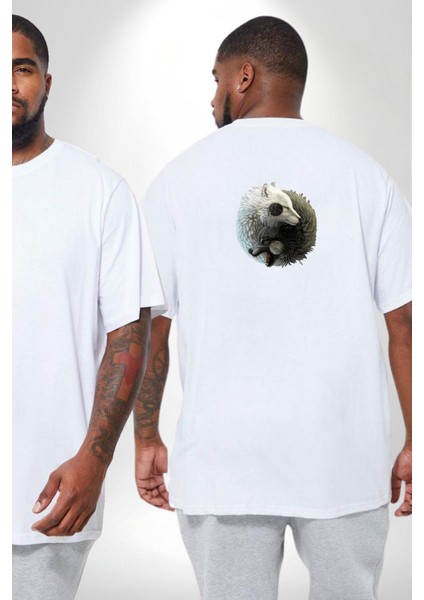 Yin Ile Yang Beyaz Beyaz Kurt Büyük Beden Beyaz Tişört Kadın Erkek Ünisex Sırt Baskılı fiyatları