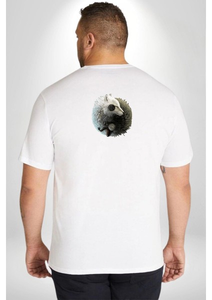 Yin Ile Yang Beyaz Beyaz Kurt Büyük Beden Beyaz Tişört Kadın Erkek Ünisex Sırt Baskılı fırsatları