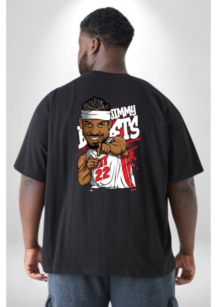 Jimmy Butler Basketbol Büyük Beden Siyah Tişört Kadın Erkek Ünisex Sırt Baskılı fırsatları