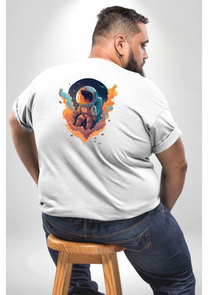 Bulutlar Astronot Uzay Büyük Beden Beyaz Tişört Kadın Erkek Ünisex Sırt Baskılı fırsatları