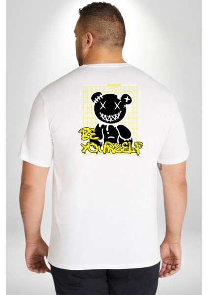 Kendin Ol Büyük Beden Beyaz Tişört Kadın Erkek Ünisex Sırt Baskılı