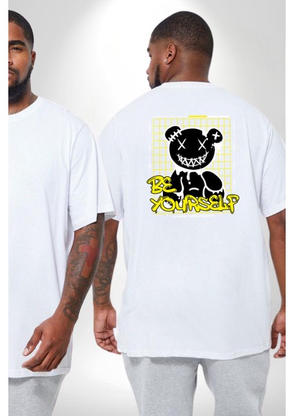 Kendin Ol Büyük Beden Beyaz Tişört Kadın Erkek Ünisex Sırt Baskılı fiyatları