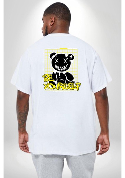 Kendin Ol Büyük Beden Beyaz Tişört Kadın Erkek Ünisex Sırt Baskılı fırsatları