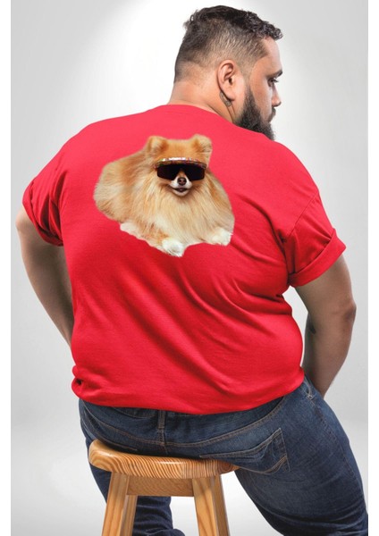 Pomernian Köpek Büyük Beden Kırmızı Tişört Kadın Erkek Ünisex Sırt Baskılı fırsatları