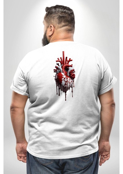 Beyaz Beyaz Kalp Toplar Damar Büyük Beden Beyaz Tişört Kadın Erkek Ünisex Sırt Baskılı