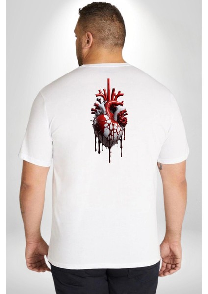 Beyaz Beyaz Kalp Toplar Damar Büyük Beden Beyaz Tişört Kadın Erkek Ünisex Sırt Baskılı fırsatları